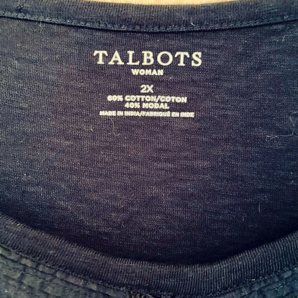 Talbots 2X Navy embroidered & pleated ladder crochet boho top. - Picture 3 of 13